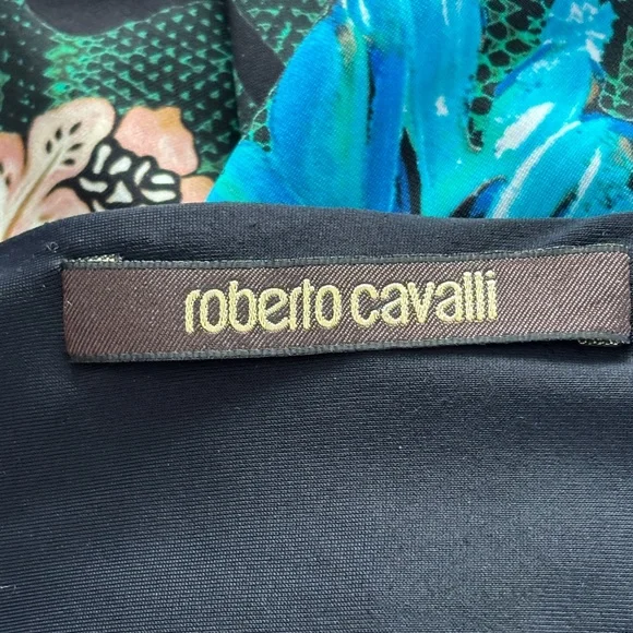 Roberto Cavalli Green Snake Print Floral Bodycon Dress IT 38 US XS 2 Stretch - Picture 4 of 13